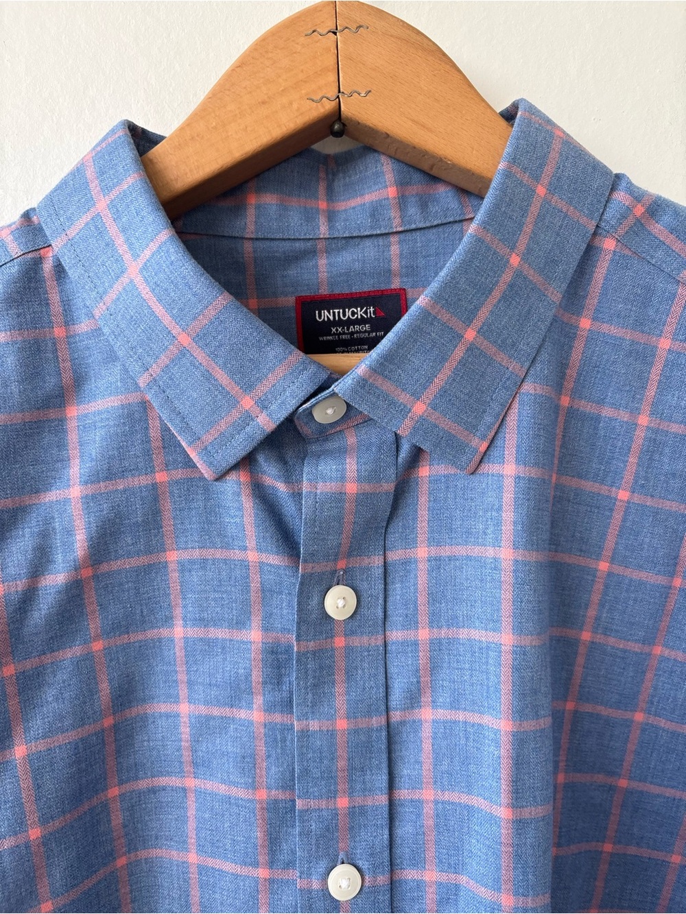 UNTUCKit Men's Wrinkle Free Blue Pink Plaid Cotton Button Down Shirt XXL - Picture 4 of 5